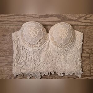 Charmian Women's Punk Goth Floral Lace Bustier Corset Bralet Crop Top- b Cup